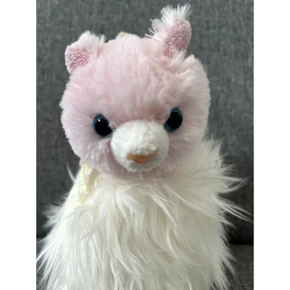 Aurora Fancy Pals Carrier Fluffy White Pink Cat 7" Stuffed Animal - Picture 3 of 6